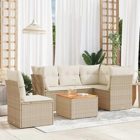 6 pcs conjunto de sofás p/ jardim com almofadões vime PE bege