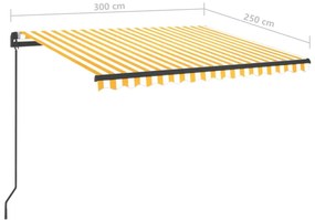 Toldo retrátil manual com LED 3x2,5 m amarelo e branco