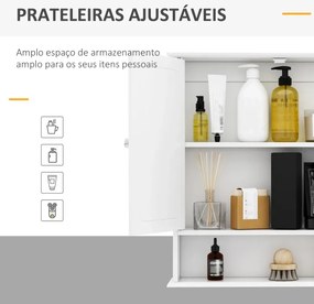 Armário de casa banho com parede de espelho com 2 portas 3 níveis de armazenamento de parede 56x13x58cm Branco