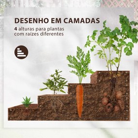 Floreira de Madeira Elevada de 4 Níveis com Desenho em Escada para Cultivos Plantas e Flores  113x113x46 cm Castanho Escuro