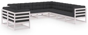 vidaXL 9 pcs conj. lounge de jardim c/ almofadões pinho maciço branco