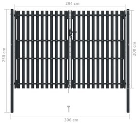 Portão de cerca com porta dupla 306x200 cm aço antracite
