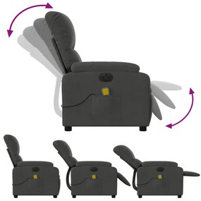 Poltrona massagens reclinável elétrica microfibra cinza-escuro