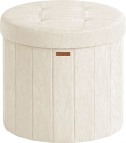 Banco redondo com espaço de arrumação 47 x 47 x 45 cm, dobrável, em couro sintético, 65 L creme