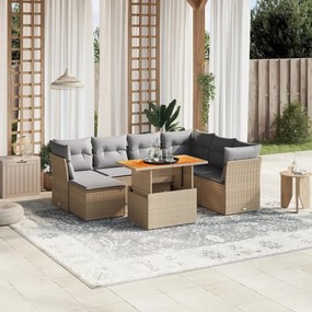 8 pcs conjunto de sofás p/ jardim com almofadões vime PE bege