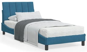 vidaXL Cama com colchão 90x200 cm veludo azul
