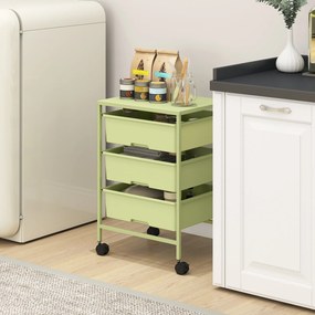 Carrinho Auxiliar com Rodas Carrinho de Cozinha de 3 Níveis com 3 Cestos e Estrutura de Aço 40,8x33,5x60,5 cm Verde