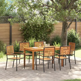 Conjunto de Jantar de Jardim de 7 Peças vidaXL em Rattan Sintético Preto e Acácia
