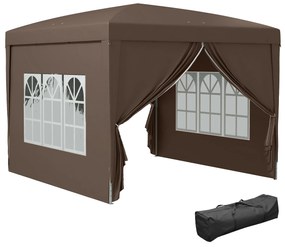 Outsunny Tenda de Jardim com Paredes Laterais Amovíveis Janelas Porta com Fecho de Correr e Bolsa de Transporte 295x295x196-258 cm Café | Aosom Portugal