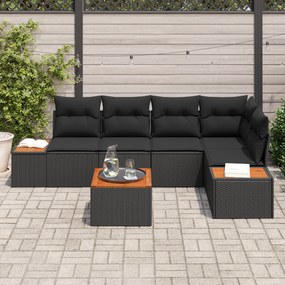 Conjunto de Sofá para Jardim de 6 Peças com Almofadas Preto Rattan Acá