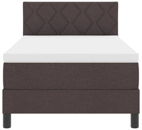 Cama Box com Colchão &amp; LED Marrom Escuro 90x200 cm Tecido