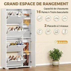 Sapateira, 82 x 30 x 168 cm, 4 Gavetas Basculantes, Branco