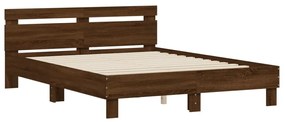 Estrutura cama cabeceira/luzes LED 140x190 cm carvalho castanho