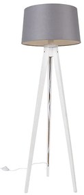 Tripé moderno branco com cúpula de linho cinzento escuro 45 cm - Tripod Classic Clássico / Antigo