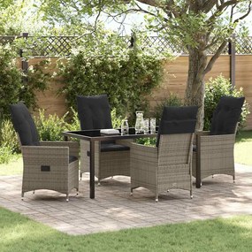 vidaXL Conjunto de Jantar de Jardim 5 Peças com Almofadas Cinzas de Rattan Sintético