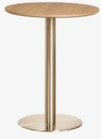 Mesa De Bar Redonda Em Mdf Xiren Ø60 Cm & Castanho Madeira Natural - Dourado Escovado - Sklum