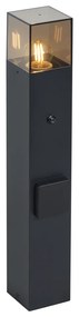 Luminária de Poste Exterior Moderna Preta com Vidro Fumado 50cm com Sensor Crepuscular IP44 - Denmark