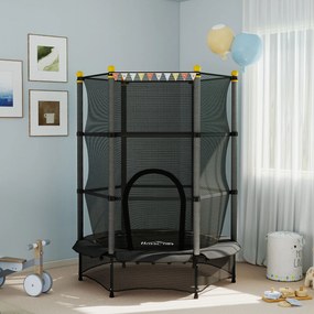 Trampolim infantil Ø 1,40 × 1,90 m (altura) Rede de segurança Porta com fecho de correr Proteção para molas 6 postes almofadados Incluído Preto