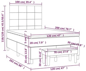 Cama boxspring c/ colchão 120x200 cm veludo cinzento-claro