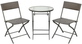 Conjunto de Mesa e 2 Cadeiras Móveis Ratan para Jardim Dobrável Estrutura Aço - 61x46x84cm Castanho