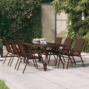 vidaXL Mesa de jardim 180x80x70 cm aço e vidro castanho/preto