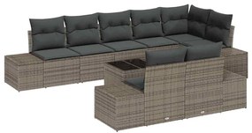 Conjunto de Sofá de Jardim 8 Peças com Almofadas Pretas em Rattan.