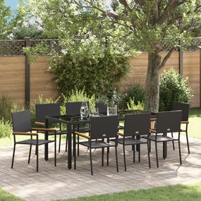 Conjunto de Jantar de Jardim de 9 Peças vidaXL Preto Rattan Polimérico