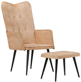 vidaXL Poltrona de apoio com banco para os pés lona cor creme
