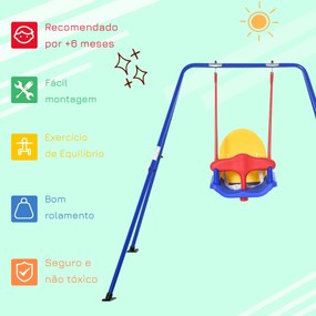 Outsunny balanço para crianças acima de 6 meses com suporte de metal e cinto de segurança com fivela para exterior máx. 30kg 140x110x120cm Multicolor