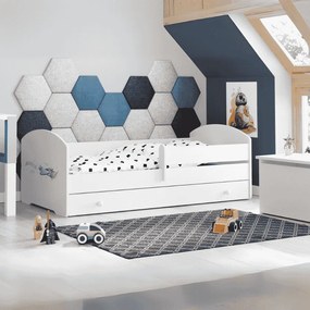 Cama infantil branca LUK avião 140x70 com gaveta - colchão e estrado incluído