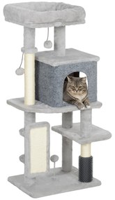 PawHut Arranhador para Gatos Grande Altura 104 cm com Plataformas Postes com Escova Bolas Suspensas e Almofadas para Arranhar Cinza