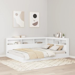 vidaXL Cama com Estante Branca 160x200 cm Madeira Engenharia