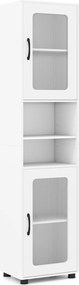 Armário alto e estreito de casa de banho 40 x 30 x 170 cm com 2 portas semitransparentes, 2 compartimentos e prateleira ajustável para cozinha e sala,