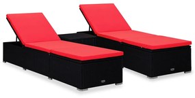 vidaXL 3 pcs espreguiçadeiras jardim c/ mesa de centro vime PE preto