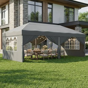 Tenda dobrável de 6 x 3 m, com paredes laterais, resistente, pavilhão para jardim, eventos, feiras cinzenta