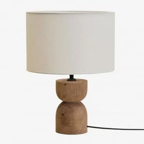 Luminária De Mesa Diniz Em Madeira De Manga ↑15 Cm & Branco Ø30 Cm - ↑20 Cm Arlina - Sklum