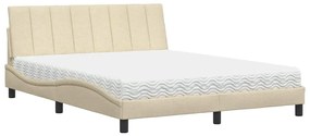 Cama com colchão 160x200 cm tecido cor creme