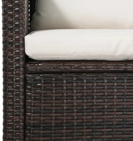 5 pcs conjunto lounge jardim c/ almofadões vime PE castanho