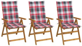 vidaXL Cadeiras de jardim dobráveis c/ almofadões 3 pcs acácia maciça