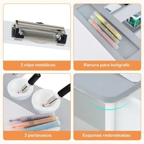 Conjunto de mesa e banco de arte para crianças com cavalete ajustável de dupla face, quadro magnético e rolos de papel substituíveis Branco e cinzento