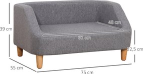 Sofá para cães, cama para cães, animal de estimação, estilo escandinavo, pés de madeira, estofo em tecido com capa removível, 75 x 55 x 39 cm - cinzen