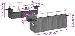 7 pcs conjunto de sofás p/ jardim c/ almofadões vime PE preto