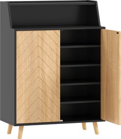 HOMCOM Sapateira para Entrada com Prateleiras Ajustáveis para 15 Pares de Sapatos 75x35x104 cm Preto e Madeira | Aosom Portugal