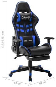 Cadeira de gaming c/ apoio de pés couro artificial preto e azul