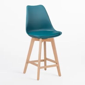 Pacote De 2 Bancos Altos De 65 Cm Com Almofada Em Couro Sintético Nórdico Azul Turquesado Intenso - Sklum
