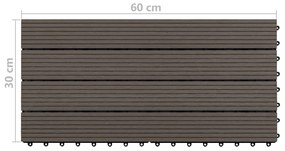 Ladrilhos de pavimento 6 pcs WPC 1,08m² 60x30cm castanho escuro