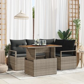 Conjunto de Sofá de Jardim de 5 Peças - Rattan Polipropileno Cinza
