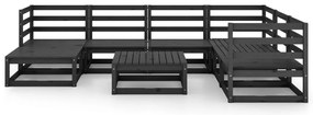 8 pcs conjunto lounge de jardim pinho maciço preto