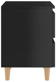 Mesa de cabeceira c/ pernas de pinho 40x35x50cm preto brilhante