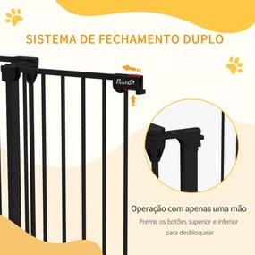 Barreira para Cães de Aço Barreira de Segurança para Animais de Estimação Dobrável de 3 Painéis Duplo Fechamento 206x90 cm Preto